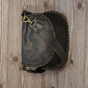 ADA black/gray  saddle with metal studs detail crossbody bag